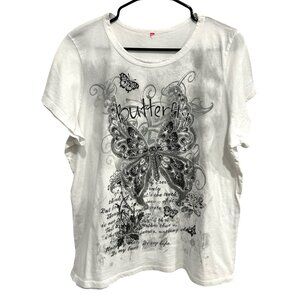 Butterfly Graphic Womens White T Shirt Cotton Short Sleeves Sz 3X